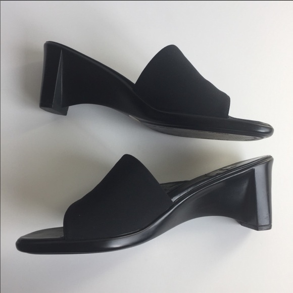 Stuart Weitzman | Black Wedge Heel Slides Size 8.5 - Picture 1 of 8